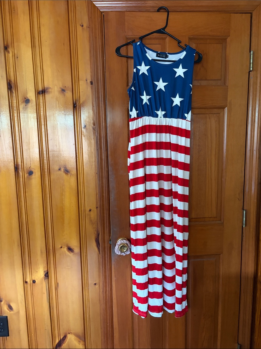 Women’s small Stars & Stripes Sleeveless Maxi Dress - Blue/Red/White